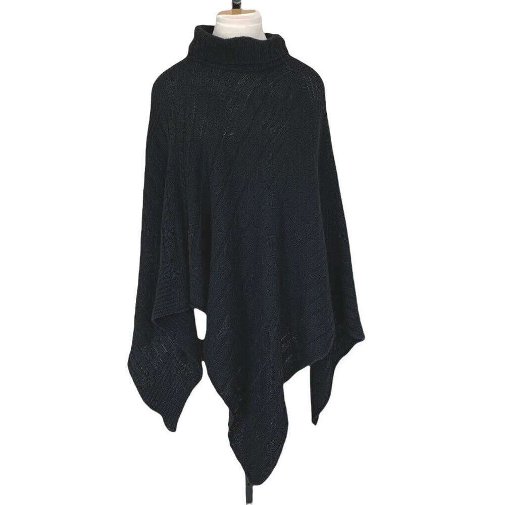 Inverni‎ Poncho Women One Size Black Excellent Cable Knit Italy Minimalist